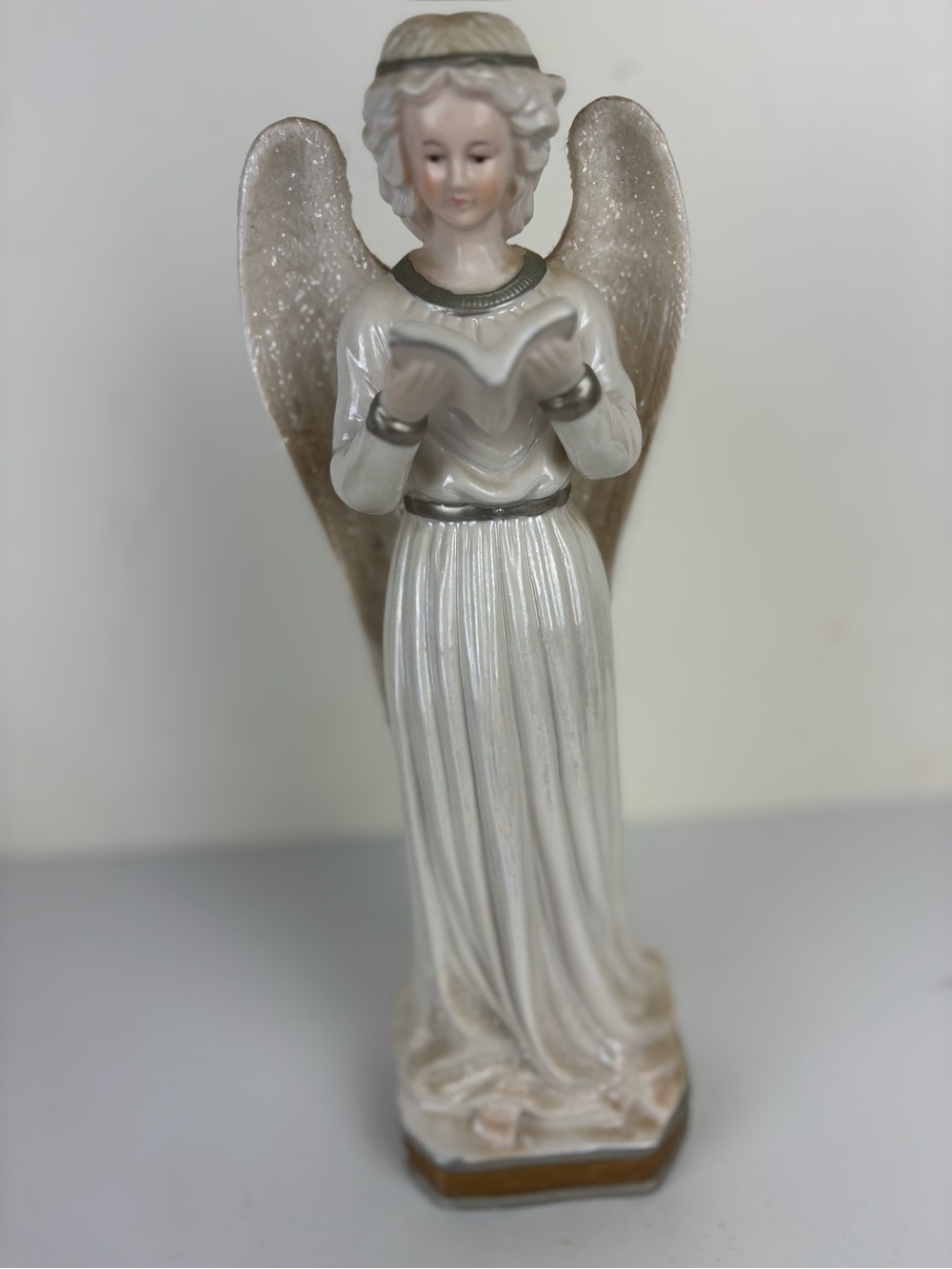 Ceramic Standing Angel Figurine in White and Gold-Cracker Barrel-Religious decor